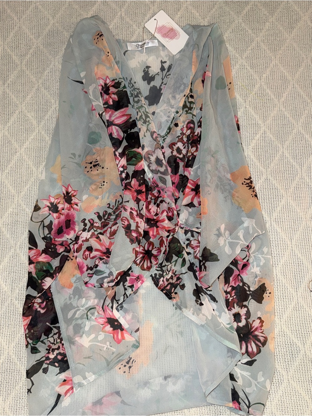 NWT Chunoy Floral Print Chiffon Kimono Cardigan Cover Up